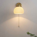 Nordic Style White Glass and Brass 1-Light Wall Sconce with Pull Cord