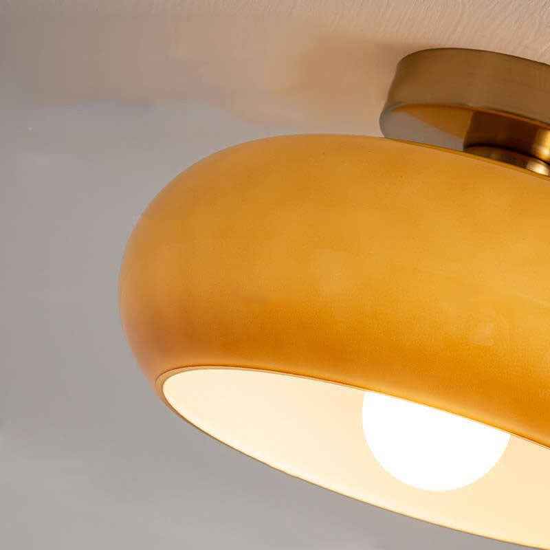 Contemporary Retro Round Solid Color Glass Pendant Light with Electroplated Copper - 1-Light Flush Mount