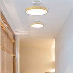 Japanese Wabi-Sabi Minimalist Round Wood Grain LED Semi-Flush Mount Light