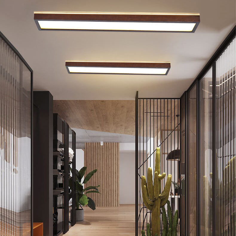 Walnut LED Flush Mount Ceiling Light in Japanese Minimalist Log Design