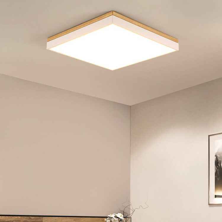 Contemporary Minimalist Solid Wood and Acrylic Square LED Flush Mount Ceiling Light for Living Room