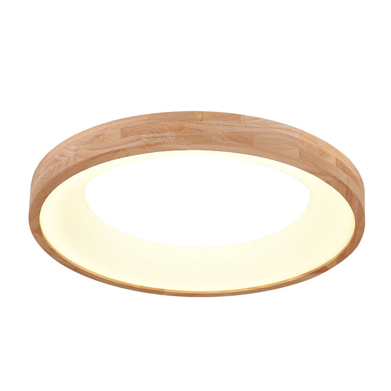Round LED Flush Mount Ceiling Light in Nordic Minimalist Log Wood Design