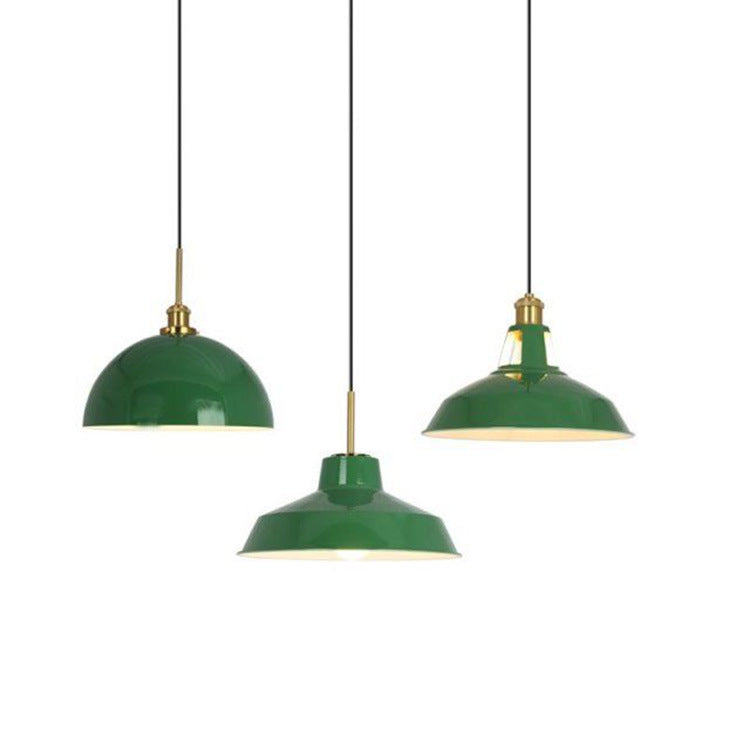 Vintage Industrial Green Iron Dome Cone Pendant Light - 1-Light Design