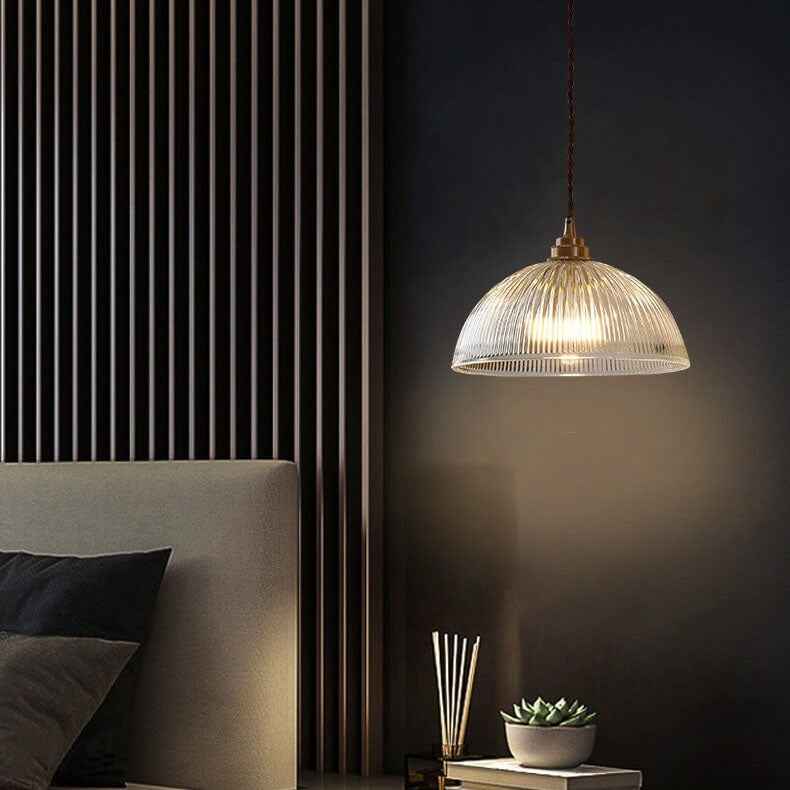 Contemporary Clear Glass Dome Pendant Light with Single Bulb