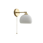 Nordic Style White Glass and Brass 1-Light Wall Sconce with Pull Cord