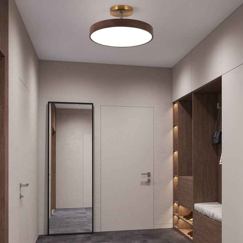 Japanese Wabi-Sabi Minimalist Round Wood Grain LED Semi-Flush Mount Light