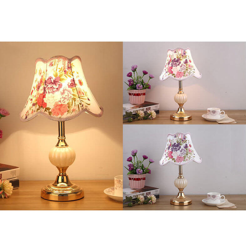 Vintage Nordic Floral Glass Table Lamp with Single Light