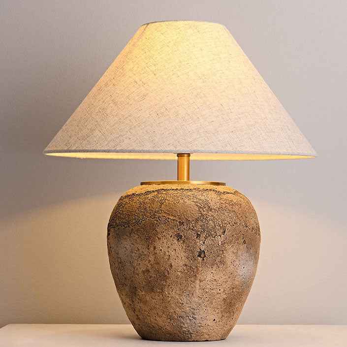 Contemporary Shabby Chic Cone-Shaped Fabric and Ceramic 1-Light Table Lamp for Bedroom