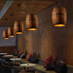 Rustic Round Wooden Wine Barrel Pendant Light - 1-Light Fixture for Dining Room