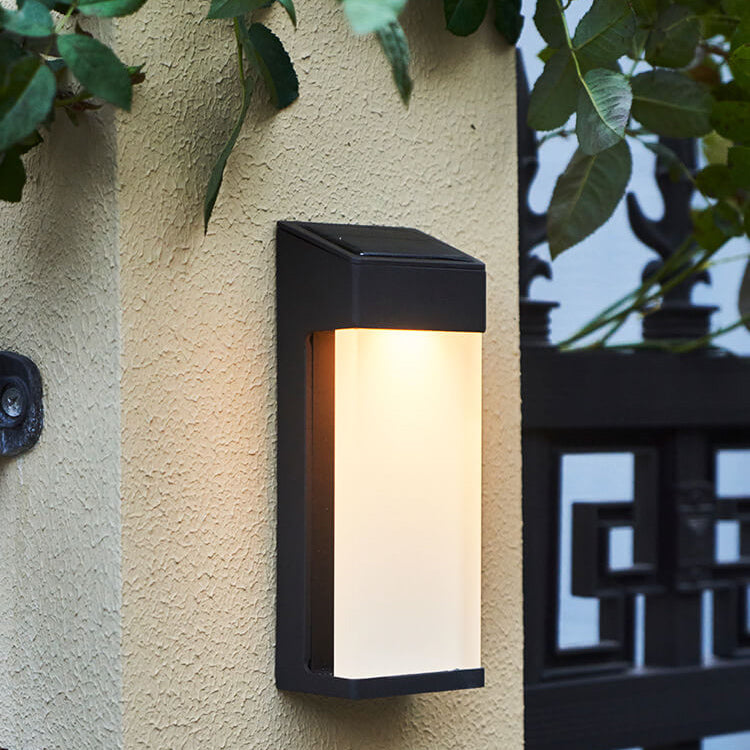 Waterproof Outdoor LED Wall Sconce Lamp with Solar-Powered Frosted Glass Design