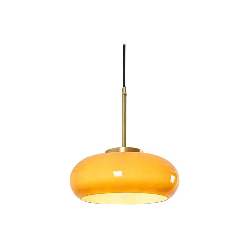 Contemporary Retro Round Solid Color Glass Pendant Light with Electroplated Copper - 1-Light Flush Mount