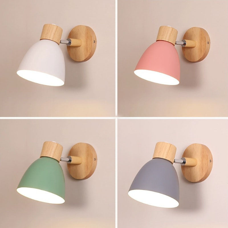 Contemporary Minimalist Solid Color Macaron Iron Wood Wall Sconce Lamp with Single Light
