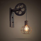 Retro Industrial Iron Wall Sconce Lamp with Single Pulley Light
