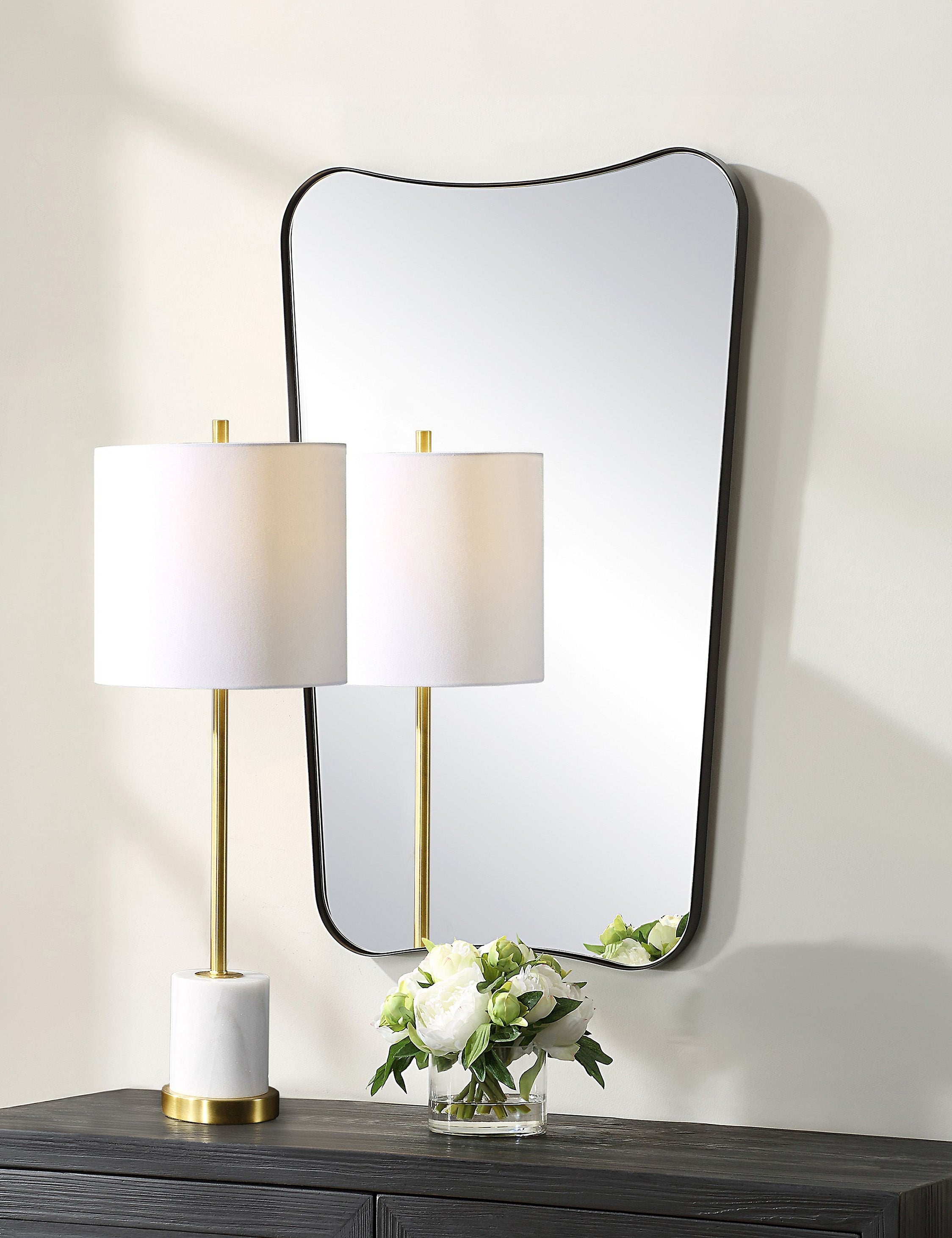 Cera Wall Mirror | Slim Brass-Finished Frame, Tapered Shape