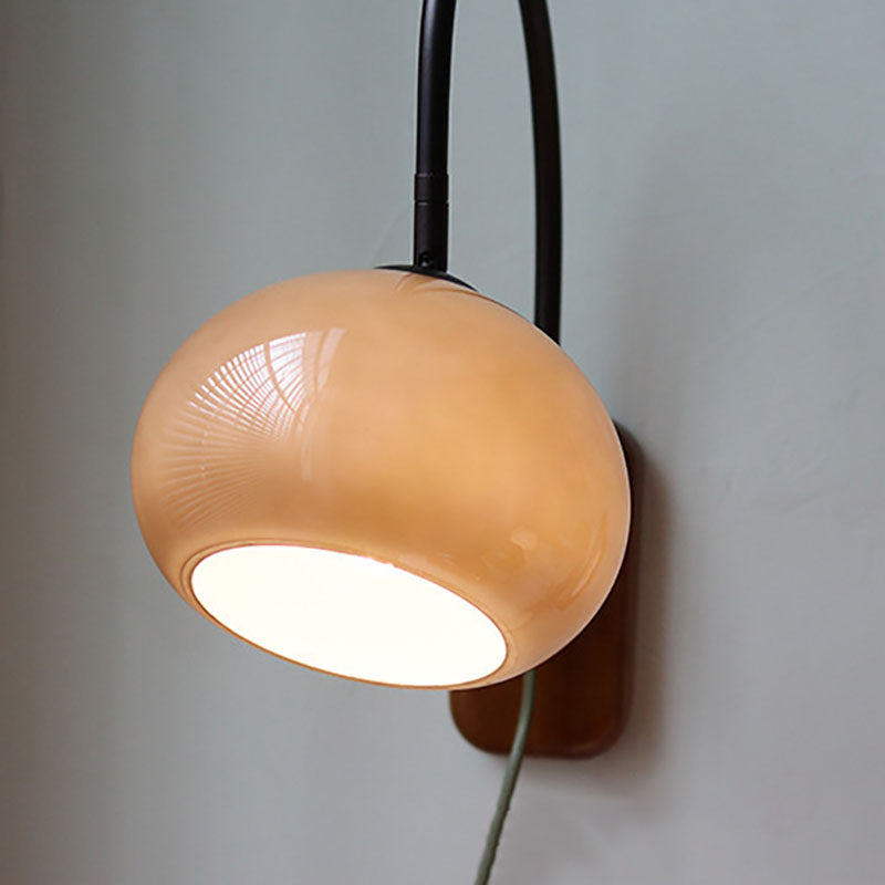Minimalist European Glass and Solid Wood 1-Light Wall Sconce