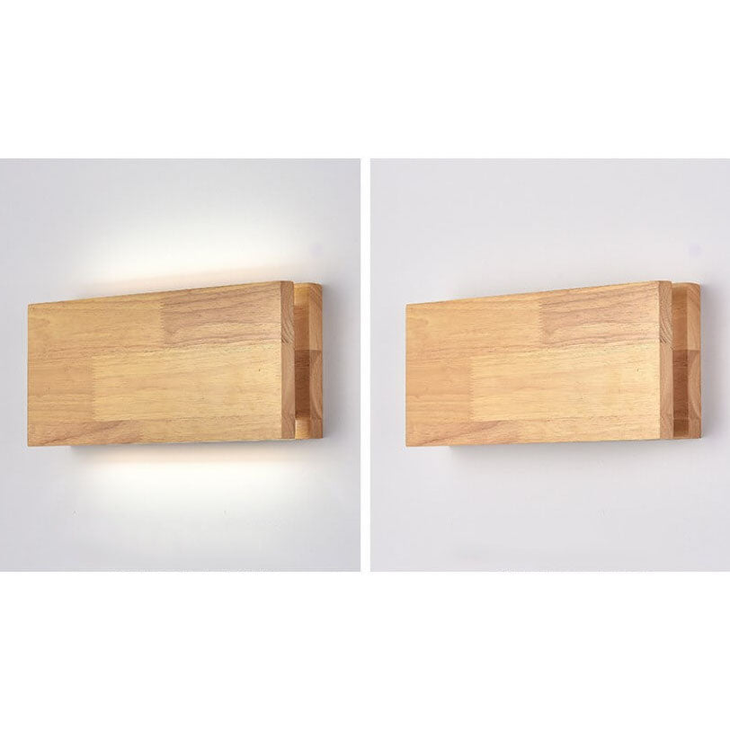 Rectangular LED Wall Sconce Lamp in Japanese Wabi-Sabi Log Wood Design