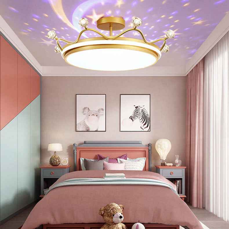 Modern Kids' Crown Design Iron Acrylic LED Semi-Flush Ceiling Light for Bedroom