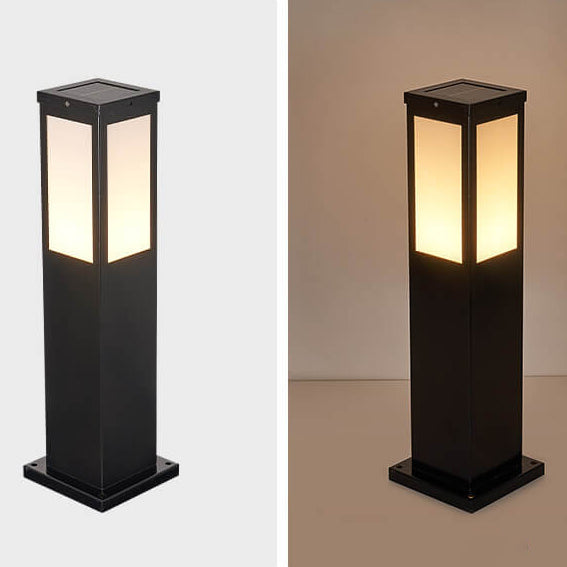 Contemporary Solar-Powered Square Column Outdoor Pathway Light - Waterproof Design