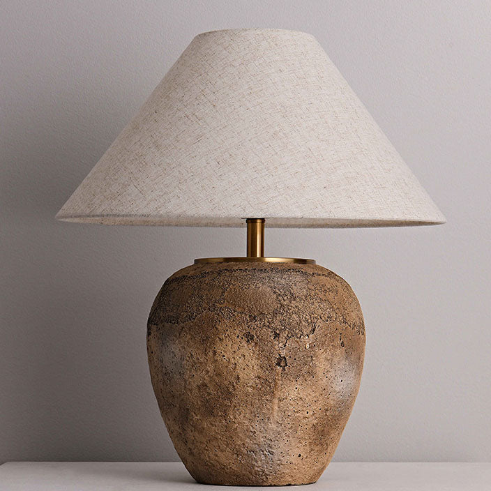 Contemporary Shabby Chic Cone-Shaped Fabric and Ceramic 1-Light Table Lamp for Bedroom