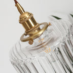 Vintage Japanese Brass and Glass Round Pendant Light with One Bulb