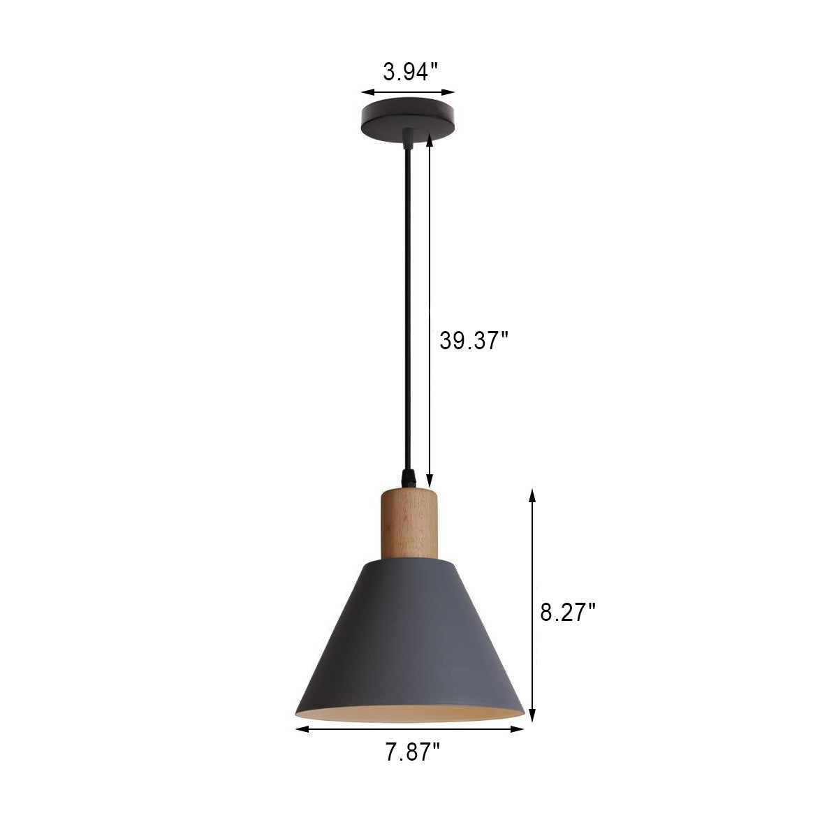 Nordic Vintage Iron Cone Pendant Light with Wooden Top - 1-Light Design