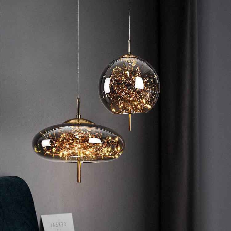 Modern Scandinavian Oval Glass Cylinder Pendant Light - 1-Light Fixture for Bedroom