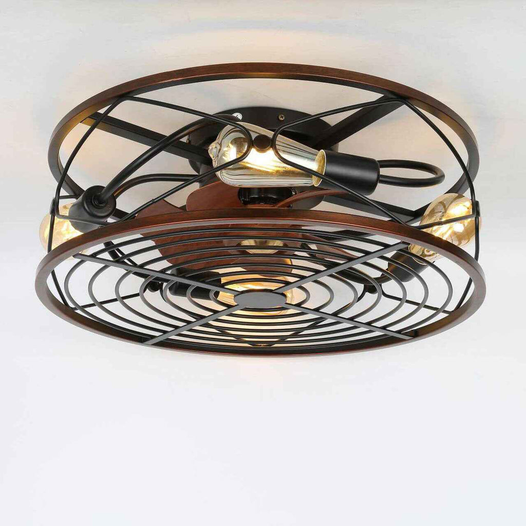 Nordic Industrial Wrought Iron 4-Light Flush Mount Ceiling Fan with Invisible Design