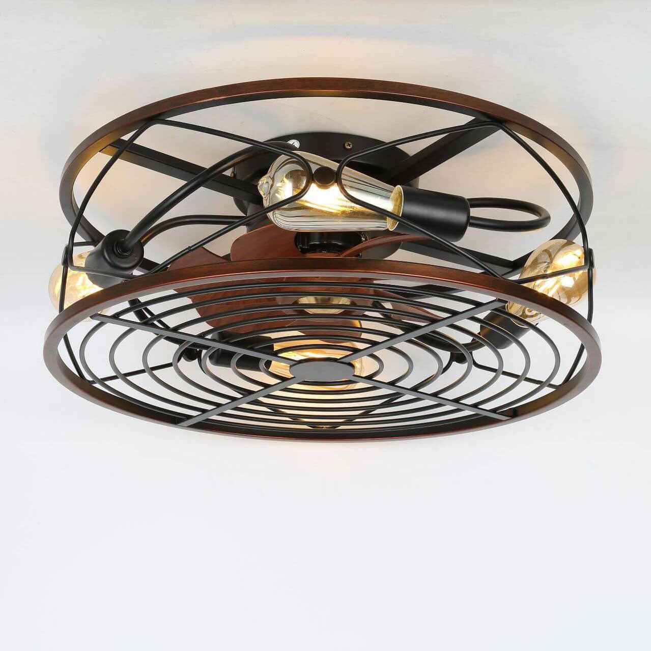 Nordic Industrial Wrought Iron 4-Light Flush Mount Ceiling Fan with Invisible Design
