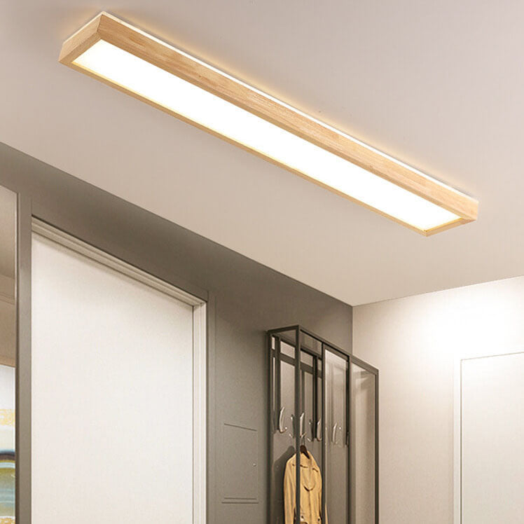 Walnut LED Flush Mount Ceiling Light in Japanese Minimalist Log Design