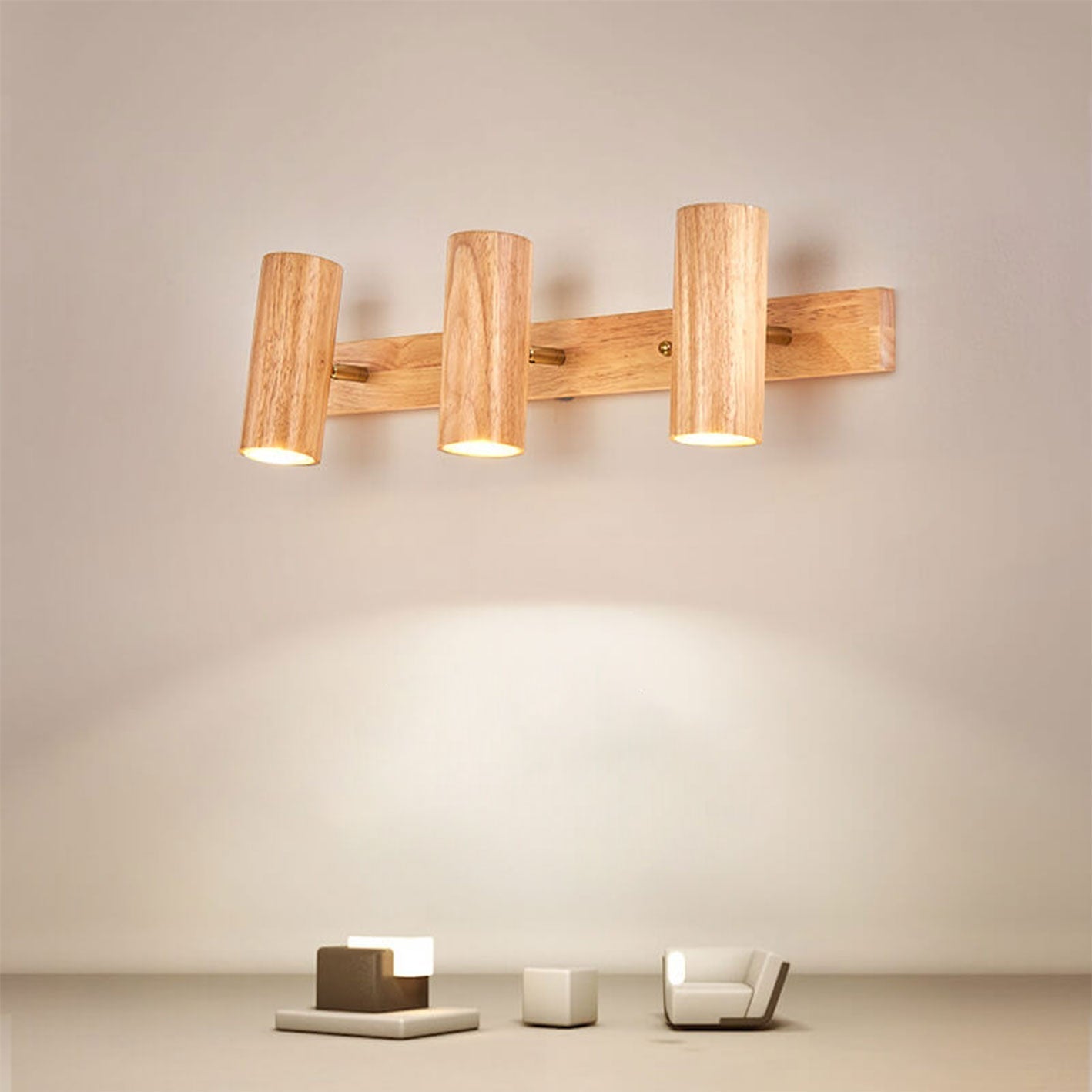 Contemporary Minimalist Wooden Track Spotlight Wall Sconce - Available in 1, 2, or 3 Lights