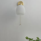 Nordic Style White Glass and Brass 1-Light Wall Sconce with Pull Cord