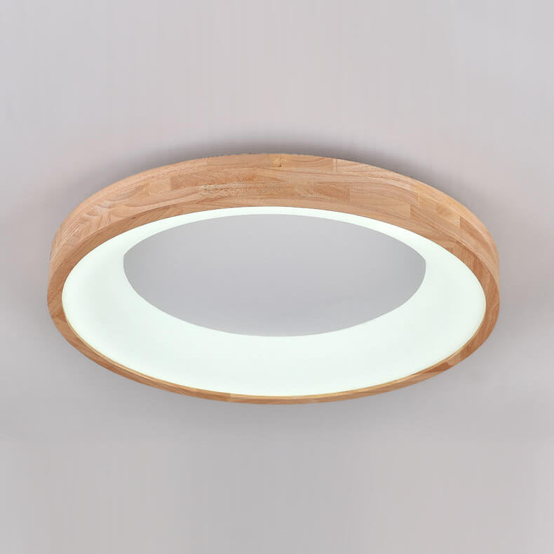 Round LED Flush Mount Ceiling Light in Nordic Minimalist Log Wood Design