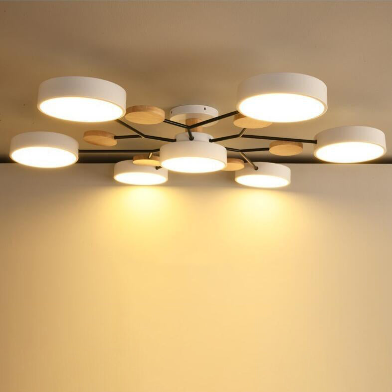 Modern Scandinavian Round LED Semi-Flush Mount Ceiling Light with Molecule Branch Design for Living Room
