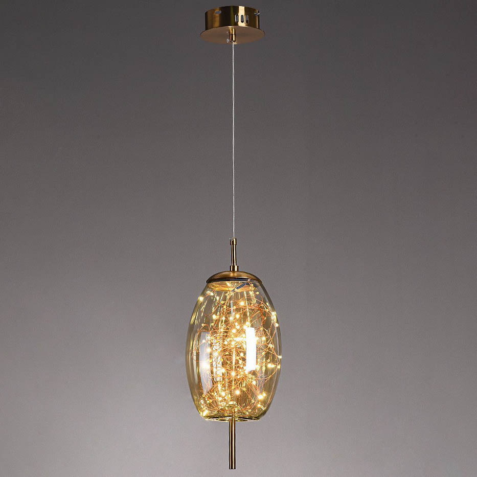 Modern Scandinavian Oval Glass Cylinder Pendant Light - 1-Light Fixture for Bedroom