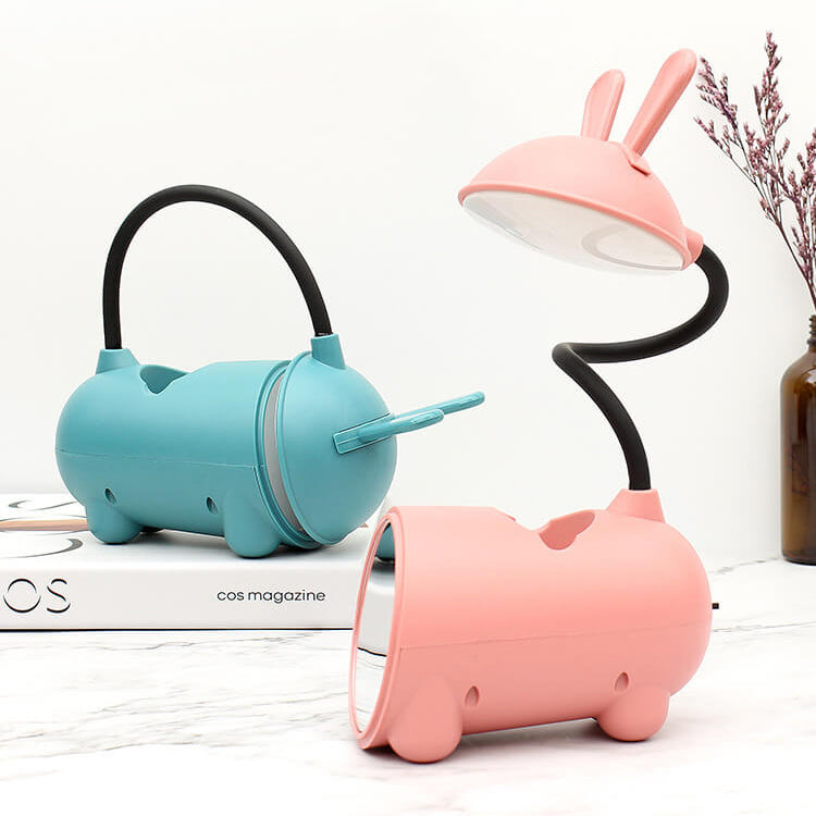 Creative Cartoon Rabbit LED Desk Lamp with Touch Control and USB Pen Holder