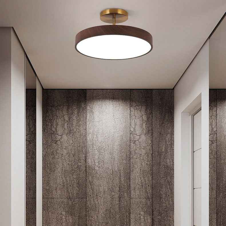 Japanese Wabi-Sabi Minimalist Round Wood Grain LED Semi-Flush Mount Light