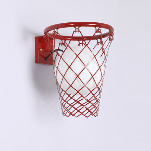 Contemporary Art Deco Kids' Iron and Glass Basketball Hoop Wall Sconce Lamp - 1-Light Design for Bedroom