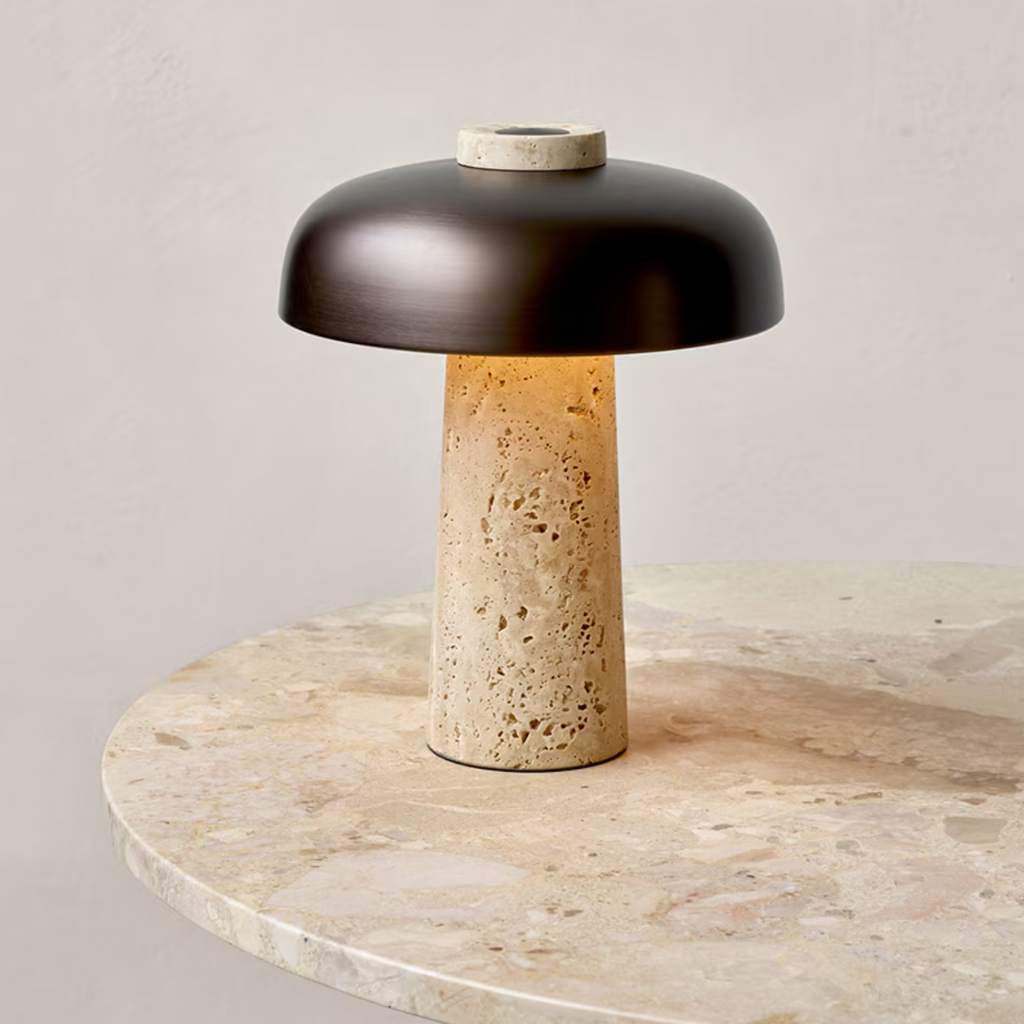 Eclipse – Black Modern Travertine Table Lamp with Touch Control
