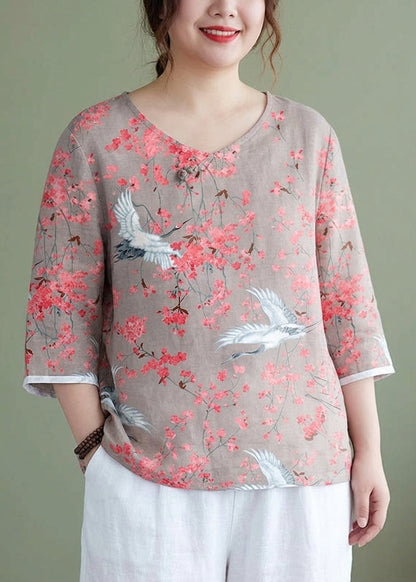Comfortable Blouse for Women Round-Neck Embroidered Half-Sleeve