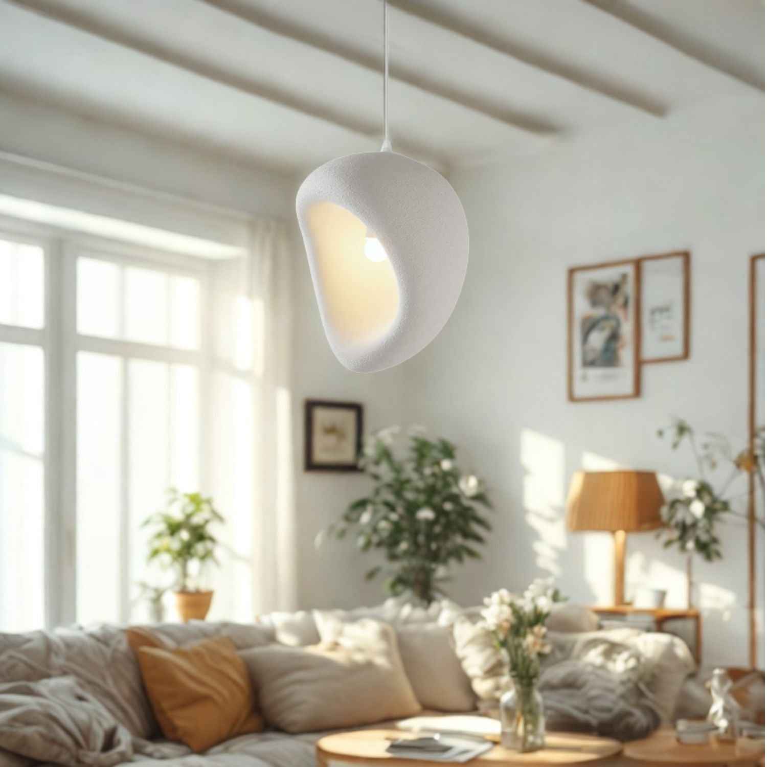 Ovo – Cream Beige Japandi Pendant Hanging Lamp 150cm