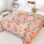 Rustic Boho Blanket with Floral Pattern | 100% Cotton