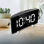 Digital Alarm Clock Curved Mirror LED Screen with Desktop Tabletop Design