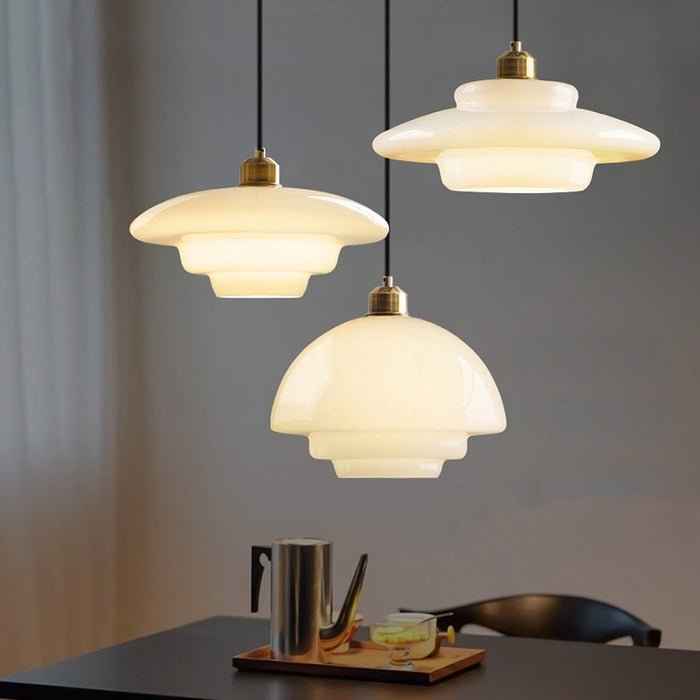 Bela White Glass Pendant Light | Mid-Century Design, Adjustable Height