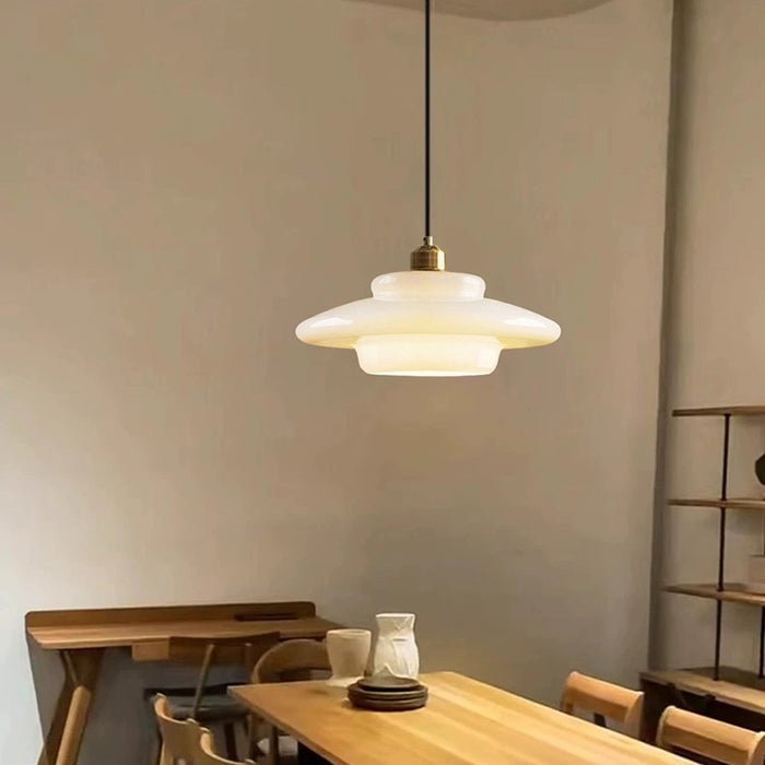 Bela White Glass Pendant Light | Mid-Century Design, Adjustable Height