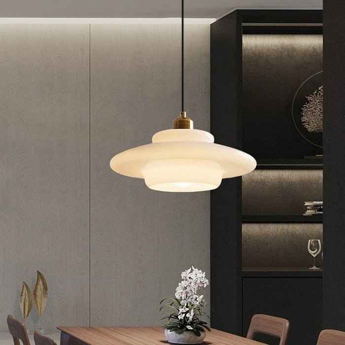 Bela White Glass Pendant Light | Mid-Century Design, Adjustable Height