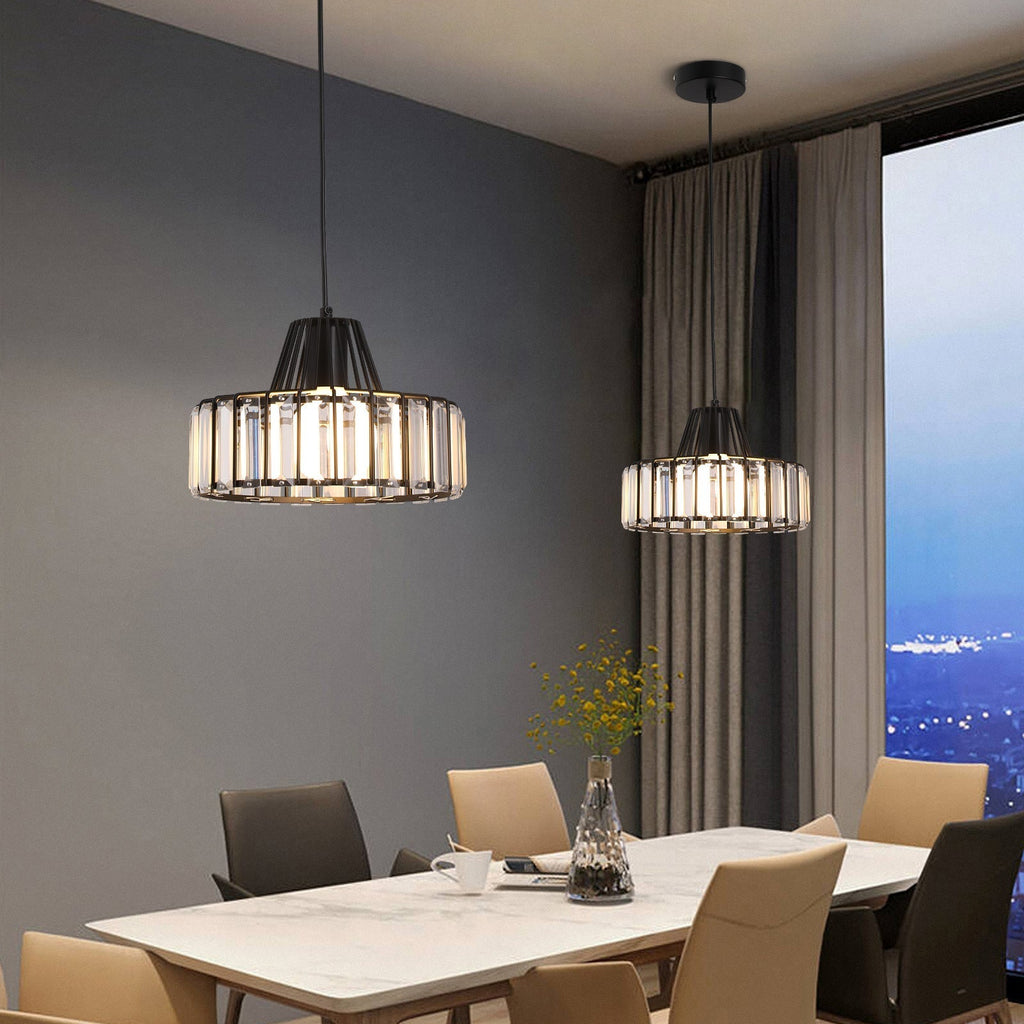 Belo Crystal Pendant Light | Adjustable Height, Matte Black Frame