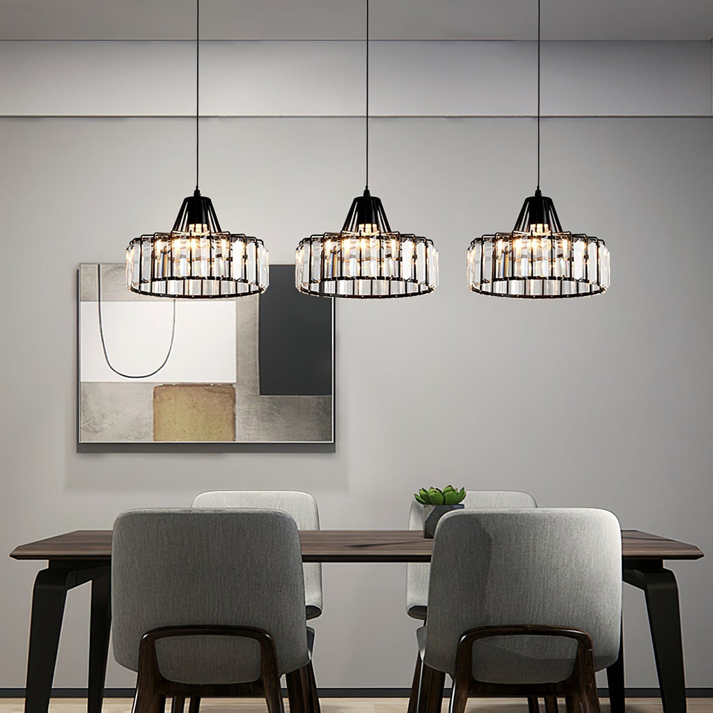 Belo Crystal Pendant Light | Adjustable Height, Matte Black Frame
