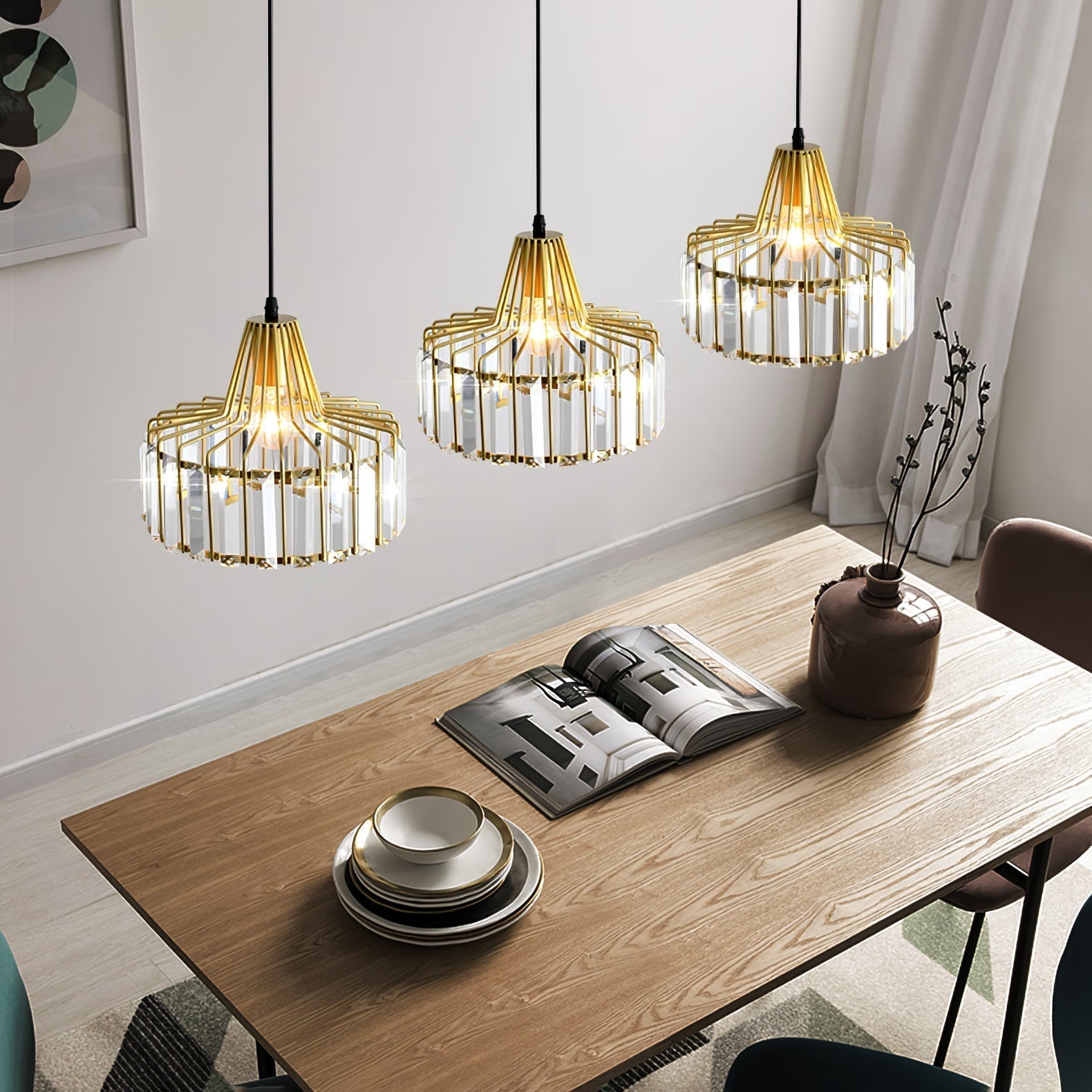 Belo Crystal Pendant Light | Adjustable Height, Matte Black Frame