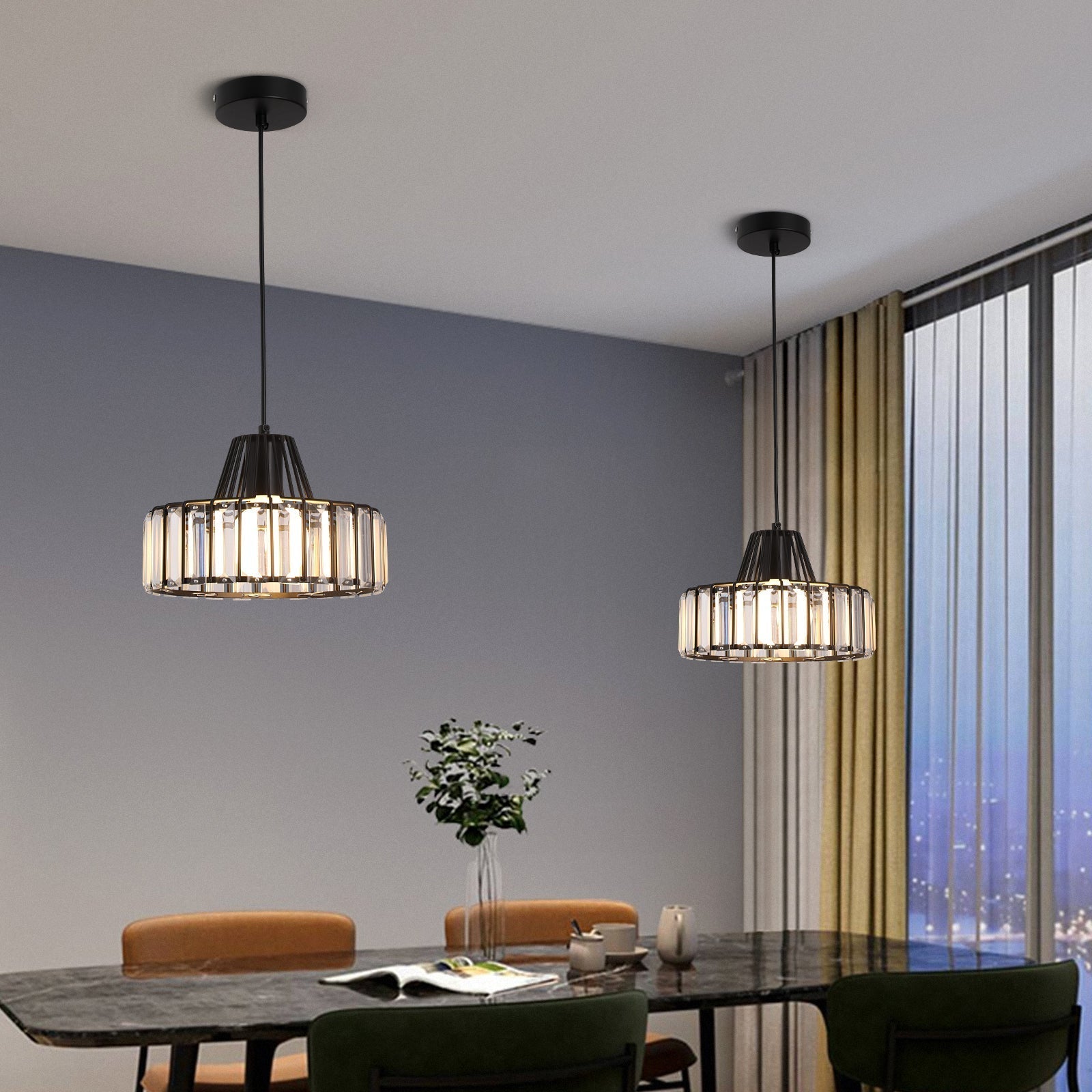 Belo Crystal Pendant Light | Adjustable Height, Matte Black Frame