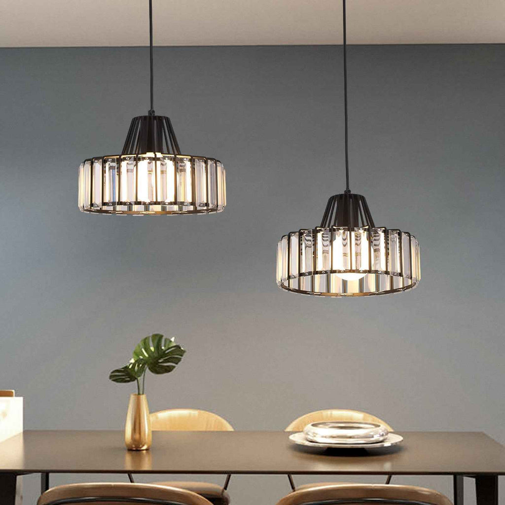 Belo Crystal Pendant Light | Adjustable Height, Matte Black Frame